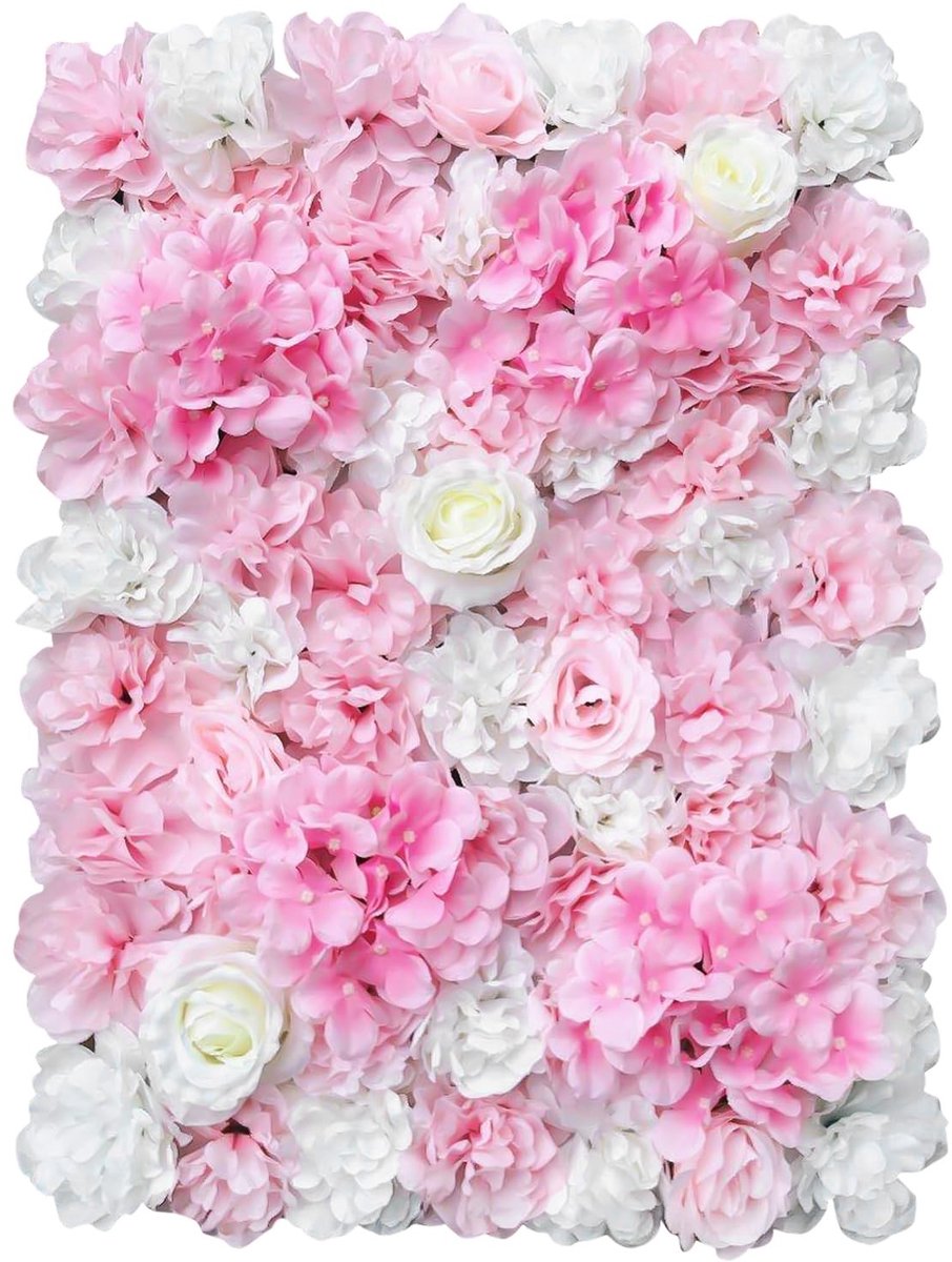 Kunstbloemen wanddecoratie - 12 panelen in roze en wit