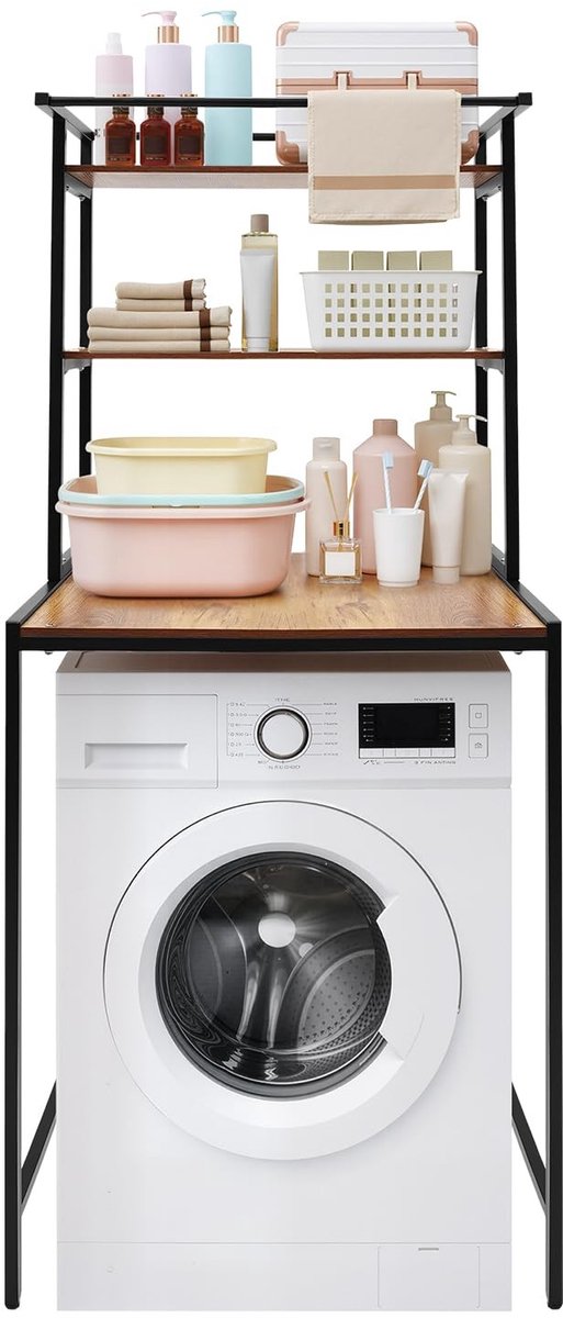 Wasmachine kast met 3 planken en handdoekhouder - 69 x 60 x 176 cm