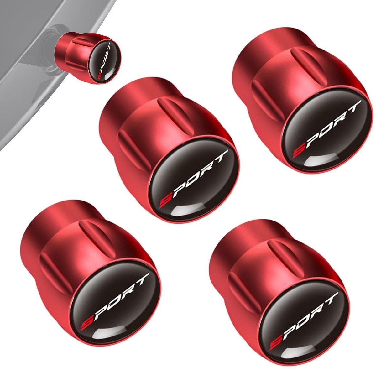 Ventieldopset voor Auto - 4 Stuks met Rubber Ring - Zwart/Rood/Grijs/Zilver