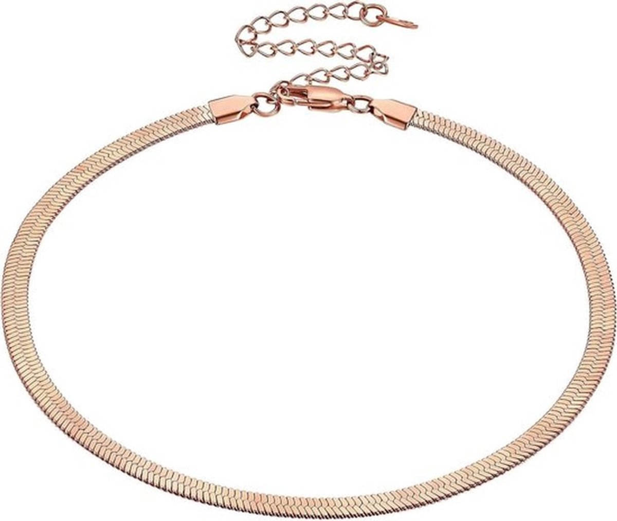 Platte visgraatketting voor dames en meisjes - Zilver/Goud/Roségoud - Verstelbare choker van roestvrij staal