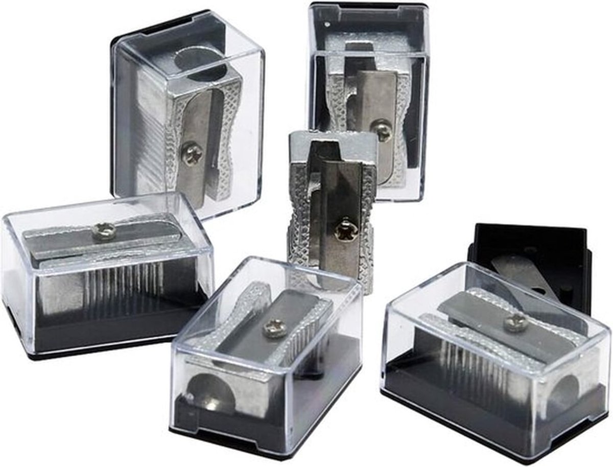 Metalen puntenslijpers Aluminiumlegering Handheld Enkel Gat Handmatige Puntenslijper 20 Stuks Rechthoekige Puntenslijpers met Hoesblad Slijpen Standaard Maat Potloden
