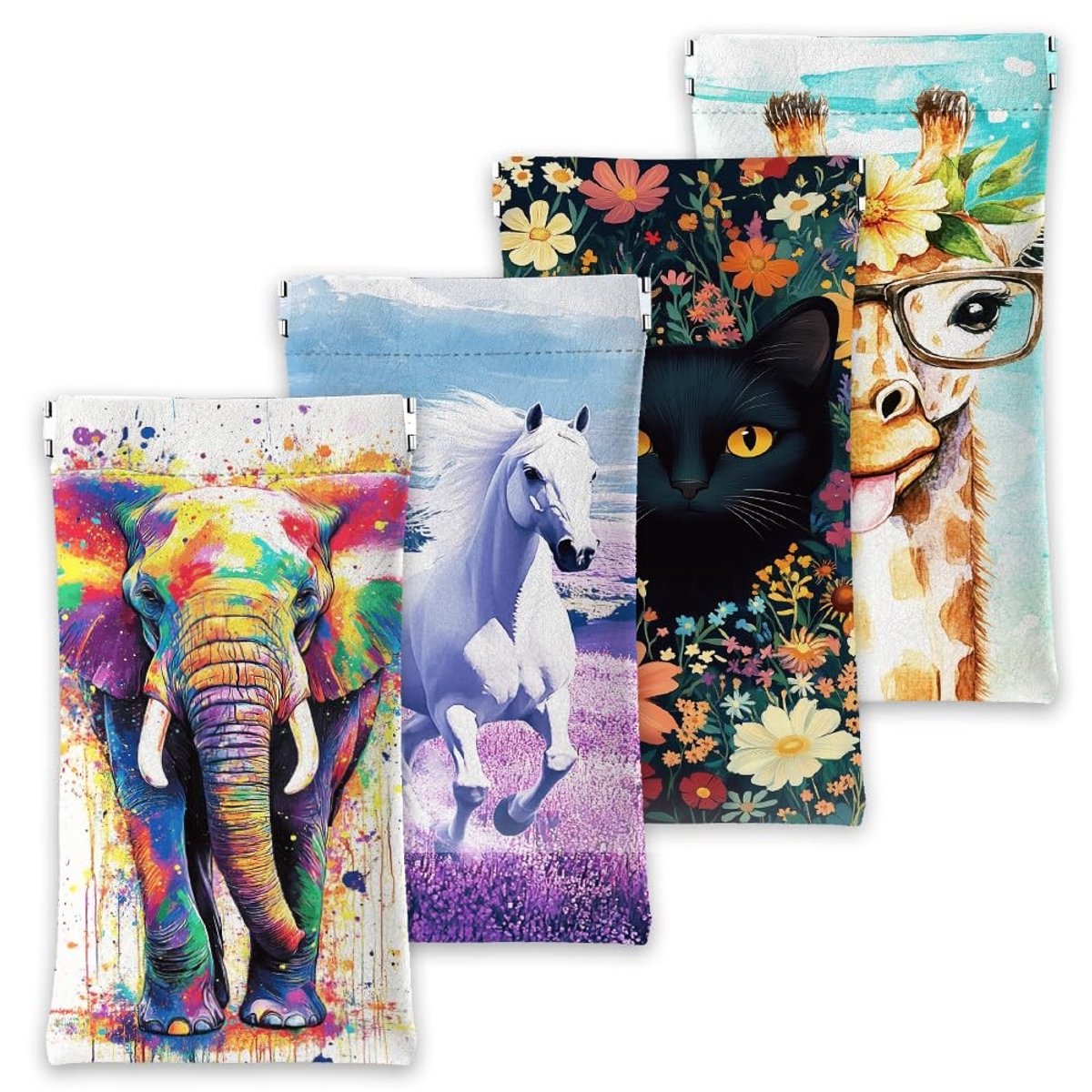 4-delige Bril Etui Set - Dierenprint - Kunstleer