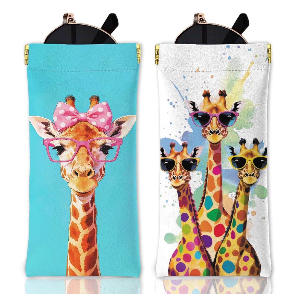 Giraffe Bril Etui - Set van 2 - PU Leer - Blauw