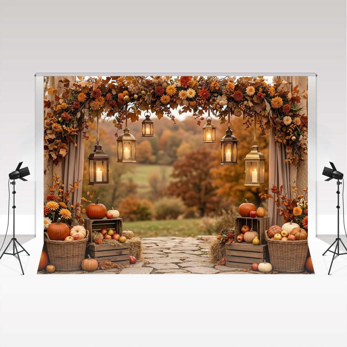 Fotografie Achtergrond - Herfst pompoen boog 2,5 x 2,5 m