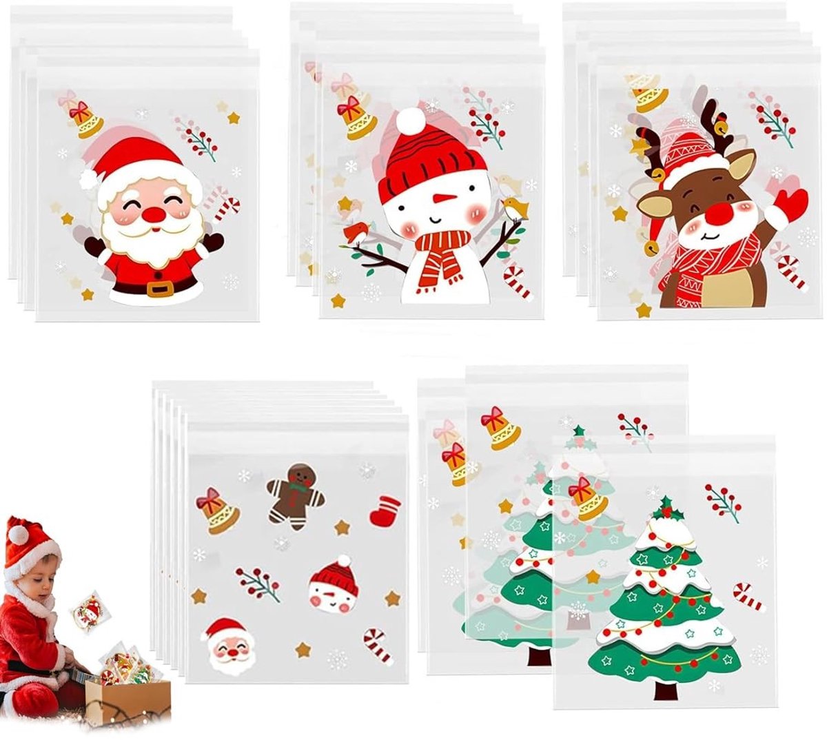Transparante Koekjeszakjes Set - 100 Stuks met 5 Ontwerpen