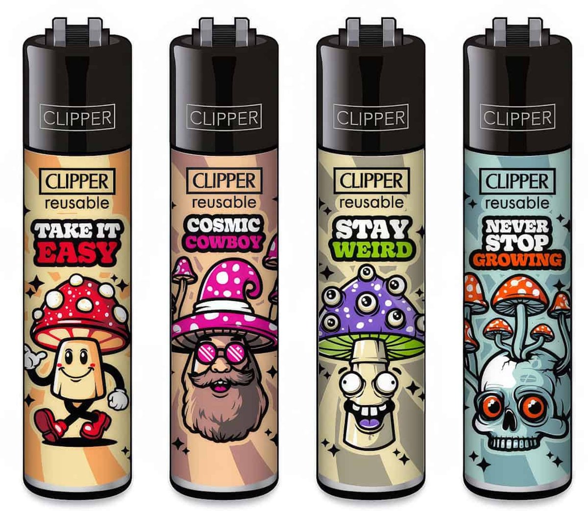 Clipper Classic Large Aanstekers “Shrooms #12” (4 Stuks)