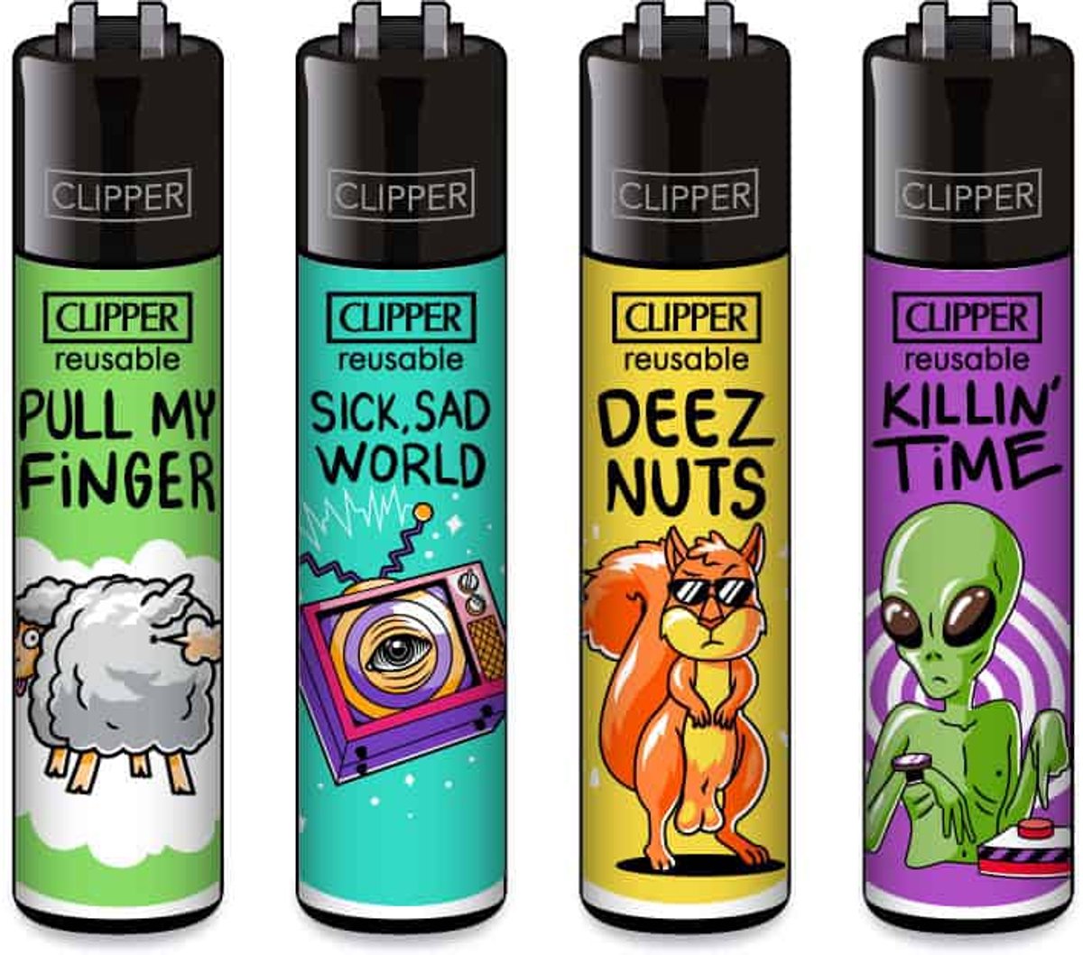 Clipper Classic Large Aanstekers "Mix Slogan #4" (4 Stuks)