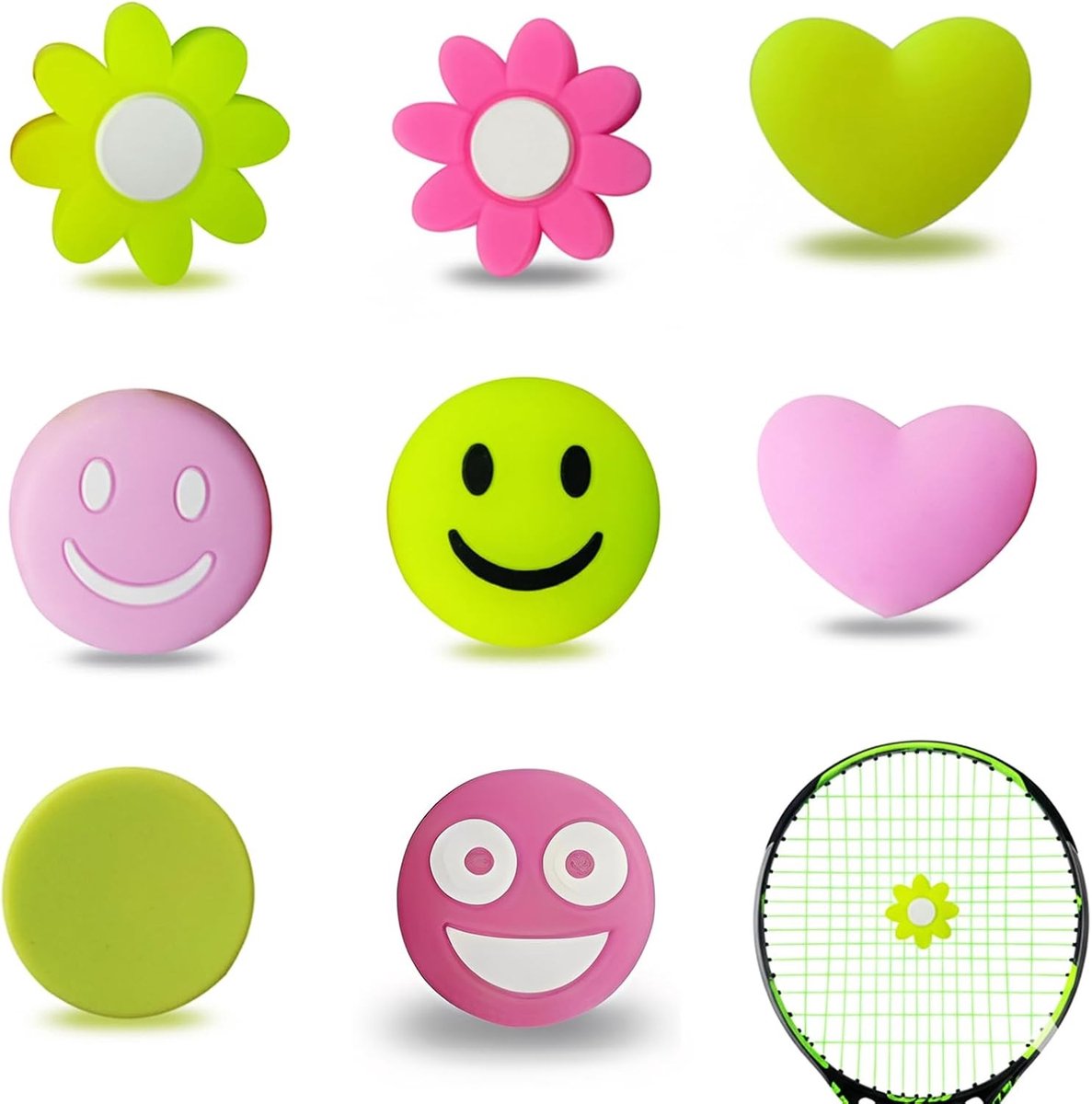 Set van 8 Schokdempers voor Tennisrackets in Hartvorm van Siliconen voor Vermindering van Vibratie en Verbetering van Speelcomfort
