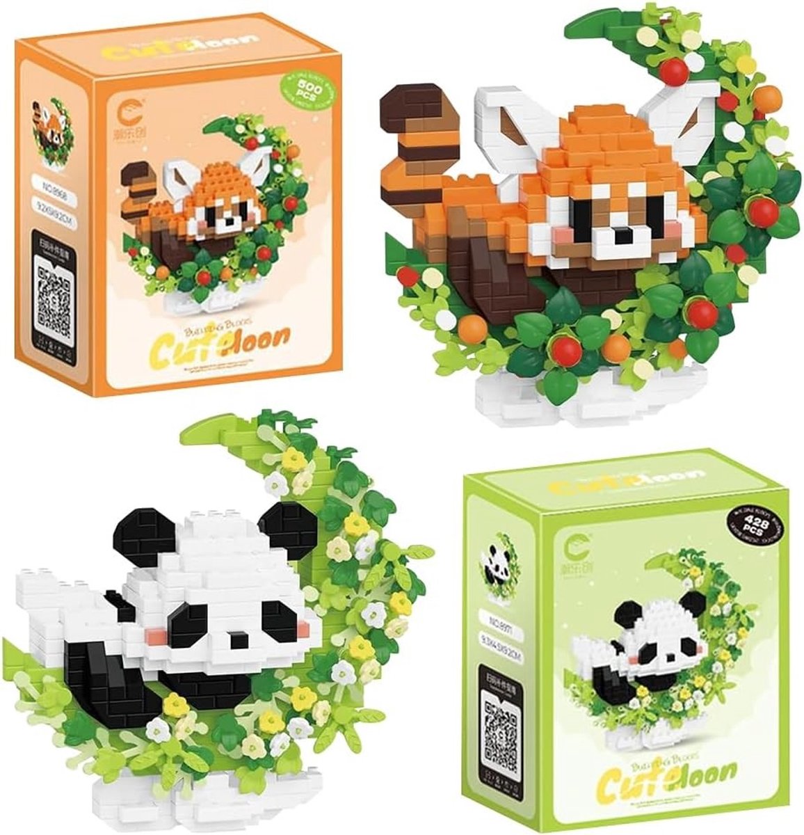 Bouwset met Panda Blokken, 2 Stuks - Creatieve Mini Bouwstenen voor Kinderen en Volwassenen, Perfecte Cadeaus voor Bouwliefhebbers