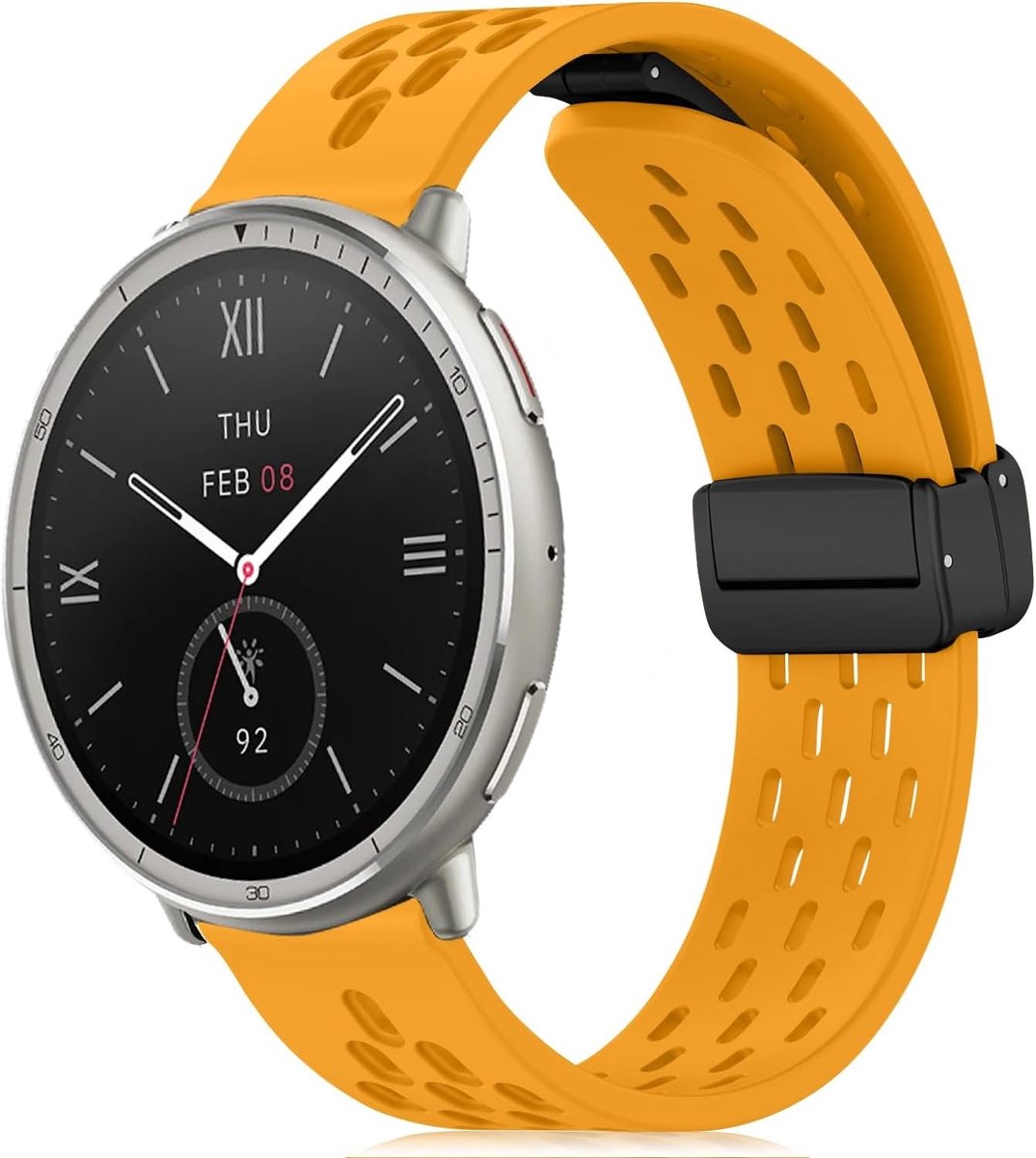 Siliconen vervangarmband voor sporthorloges, geschikt voor Amazfit Active 2, GTR Mini, GTS 4 en Bip 3, met magnetische sluiting, geel en comfortabel voor dagelijks gebruik