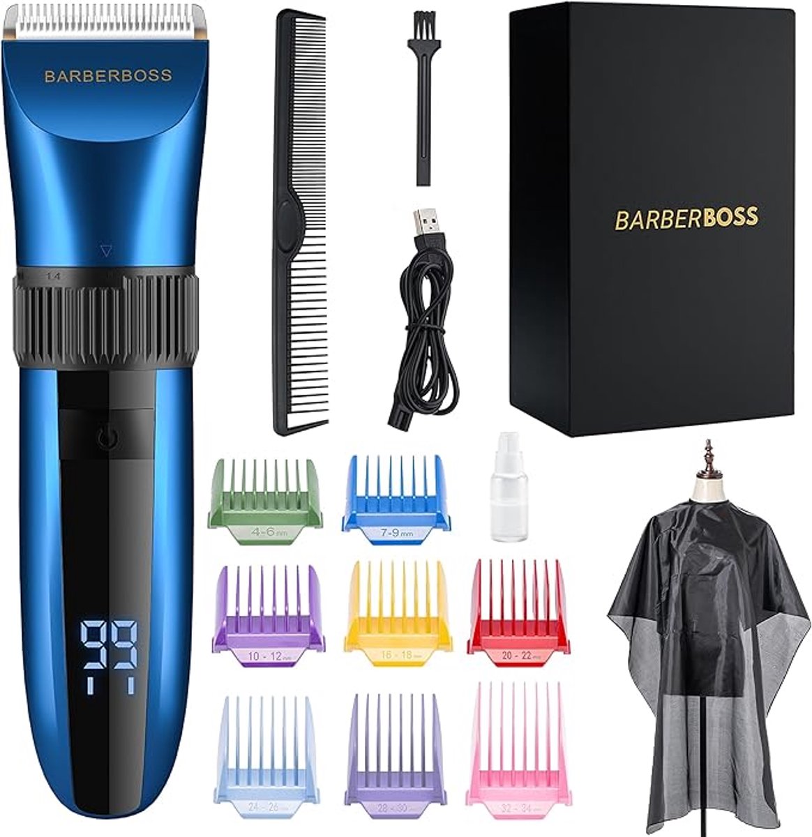 Draadloze Baardtrimmer Zelfslijpend – Keramische Messen & LED-display | Waterdicht & Snel Opladen | 8 Kamhulpstukken