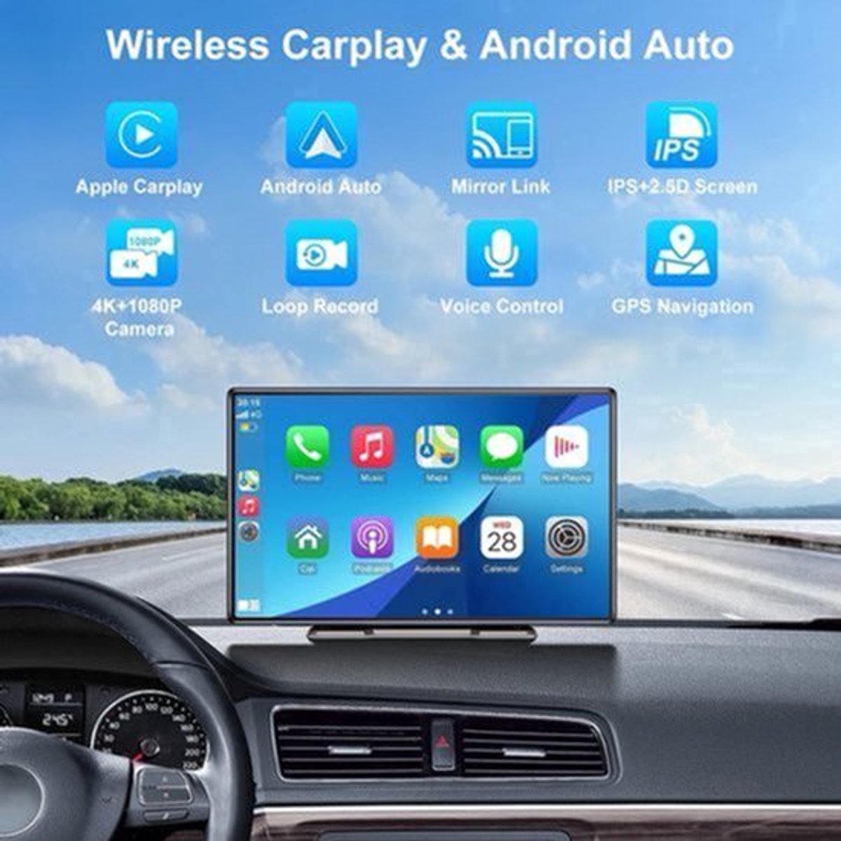 Navigatiesysteem Auto - Dashcam voor auto - GPS Navigatie - Draadloze - 2.5K DVR - Bluetooth Audio - ADAS Systeem - 9" - Achteruitrijcamera - Spraakbesturing - 64TF