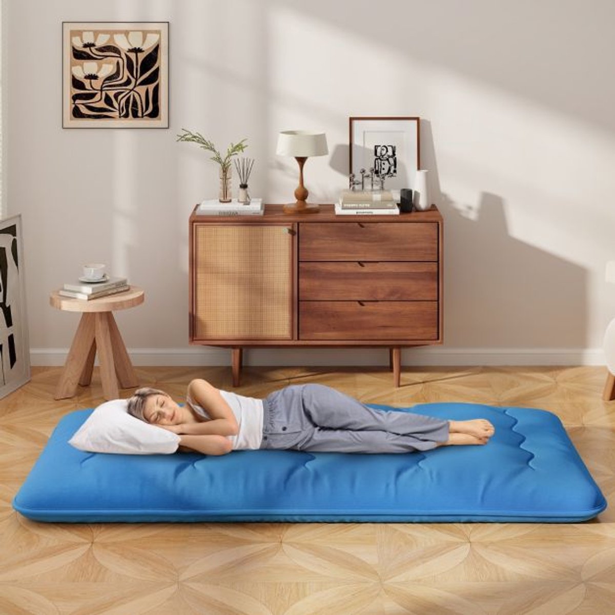 SureDeal® - Slaapkamer - Futon matras Vloer - Wasbare Hoes Draagbare - Opvouwbare Slaapmat Beige - Blauw - Bruine Beer - 203x99x10 cm - Beige
