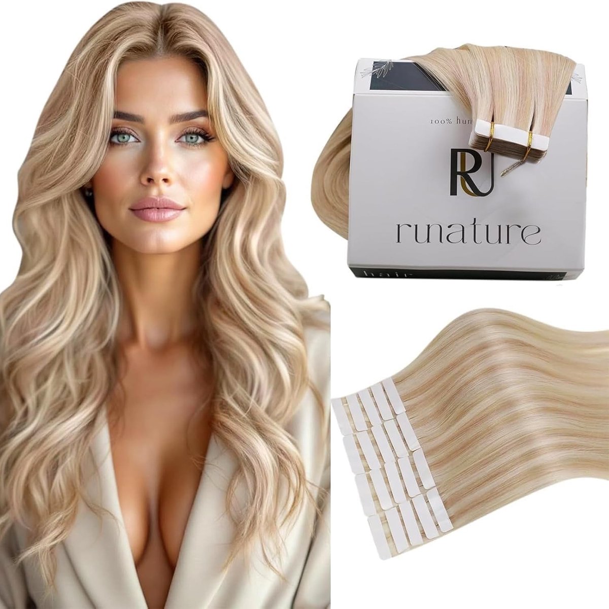 Tape in Haarextensions van Echte Menselijke Haar in Blond - Natuurlijke Look en Gemakkelijk te Bevestigen, Perfect voor Volumineuze Haarstijl