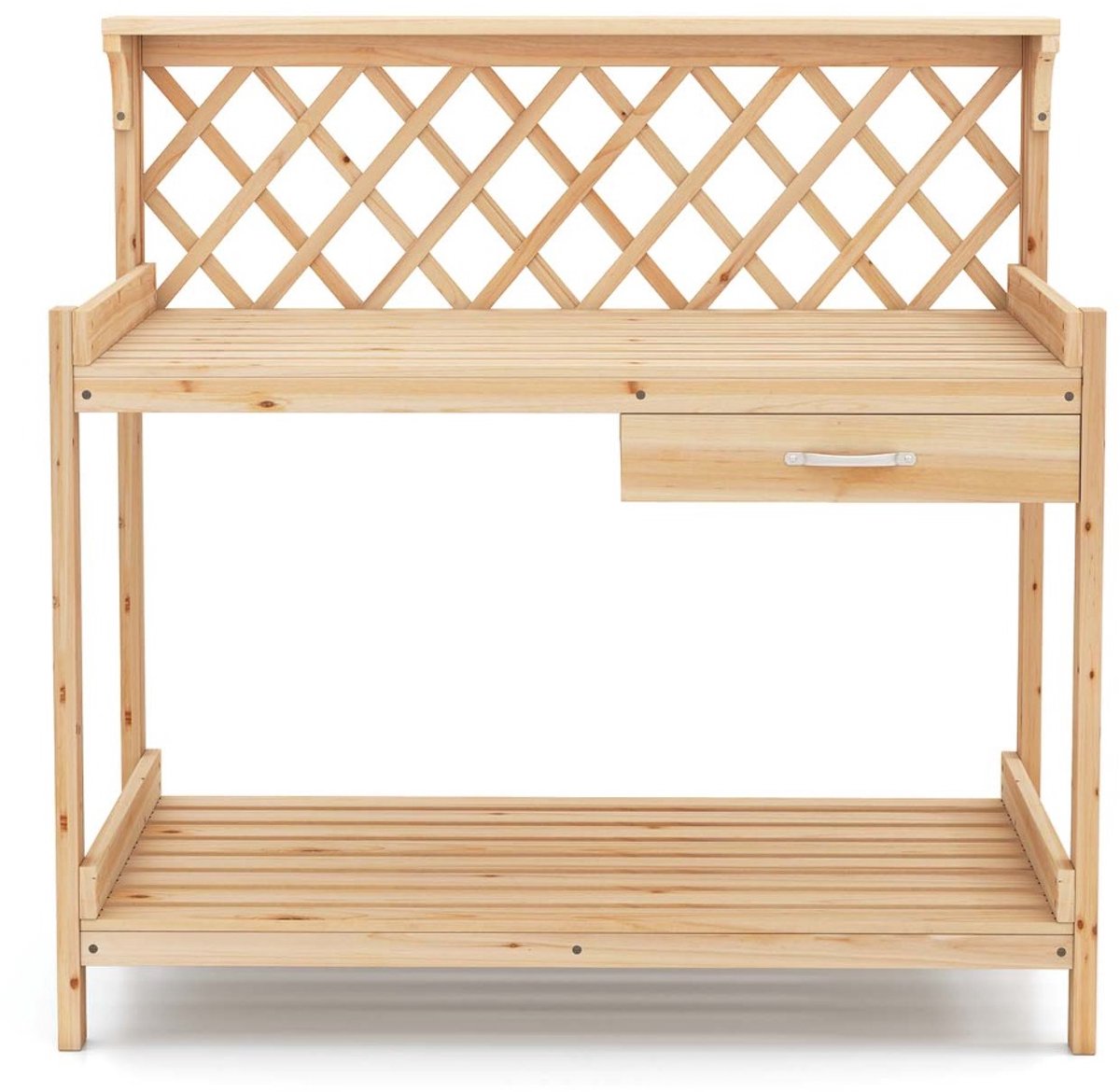 SureDeal® - Bank - Houten Plantentafel - Klimrek Tuintafel - Werkblad - Lade - Planken Natuur - 90x59x88 cm - Natuurlijk