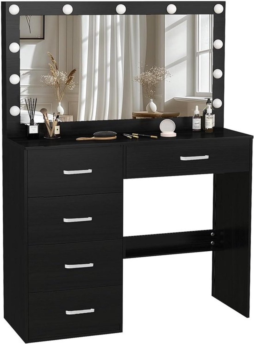 Kaptafel met Verlichting - Make-uptafel Kaptafel - Make-up Aanbrengen - Schuifspiegel met USB-licht - 80 x 36 x 131 cm
