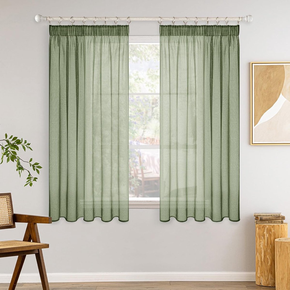 Gordijn - transparant - saliegroen - 140 x 145 cm - set van 2 - polyester