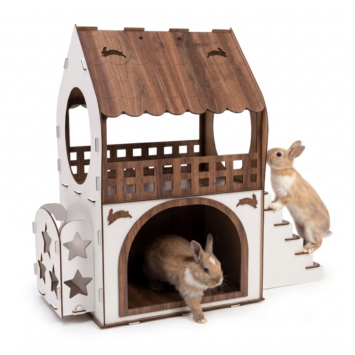 Jungengel Clapier pour Lapins/Konijnenhuis 2 Étages XXL - Maison Rongeurs/Knaagdierhok met Rampe - Indoor Rabbit House 67x70x40cm - Cage Lapin/Caviakooi Zonder Tools - Bois/Hout MDF pour Cochons d'Inde - Montage Facile