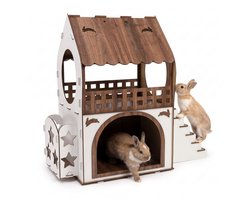 Jungengel Clapier pour Lapins/Konijnenhuis 2 Étages XXL - Maison Rongeurs/Knaagdierhok met Rampe - Indoor Rabbit House 67x70x40cm - Cage Lapin/Caviakooi Zonder Tools - Bois/Hout MDF pour Cochons d'Inde - Montage Facile
