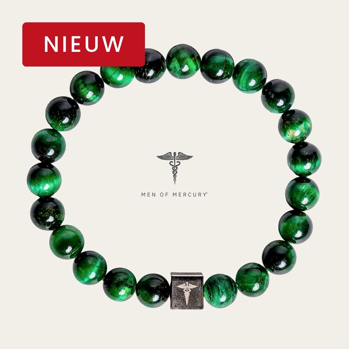 MEN OF MERCURY® Natuursteen Armband Heren - Green Tiger Eye - Groen - Handgemaakt - Elastisch - Focus & Zelfvertrouwen - Spirituele Betekenis - 19cm