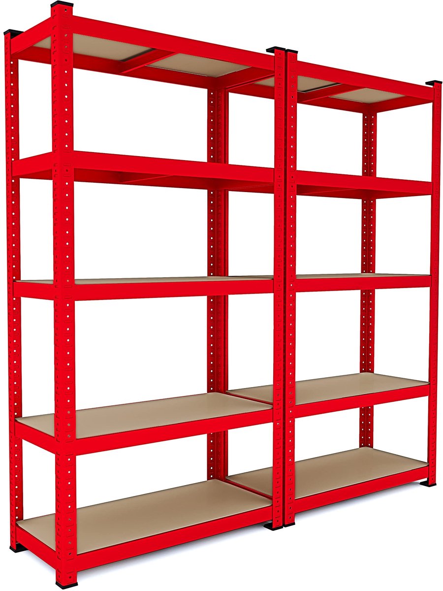 Opbergrek met 5 Planken - Hoge Draagcapaciteit - 180 x 90 x 40 cm - Rood