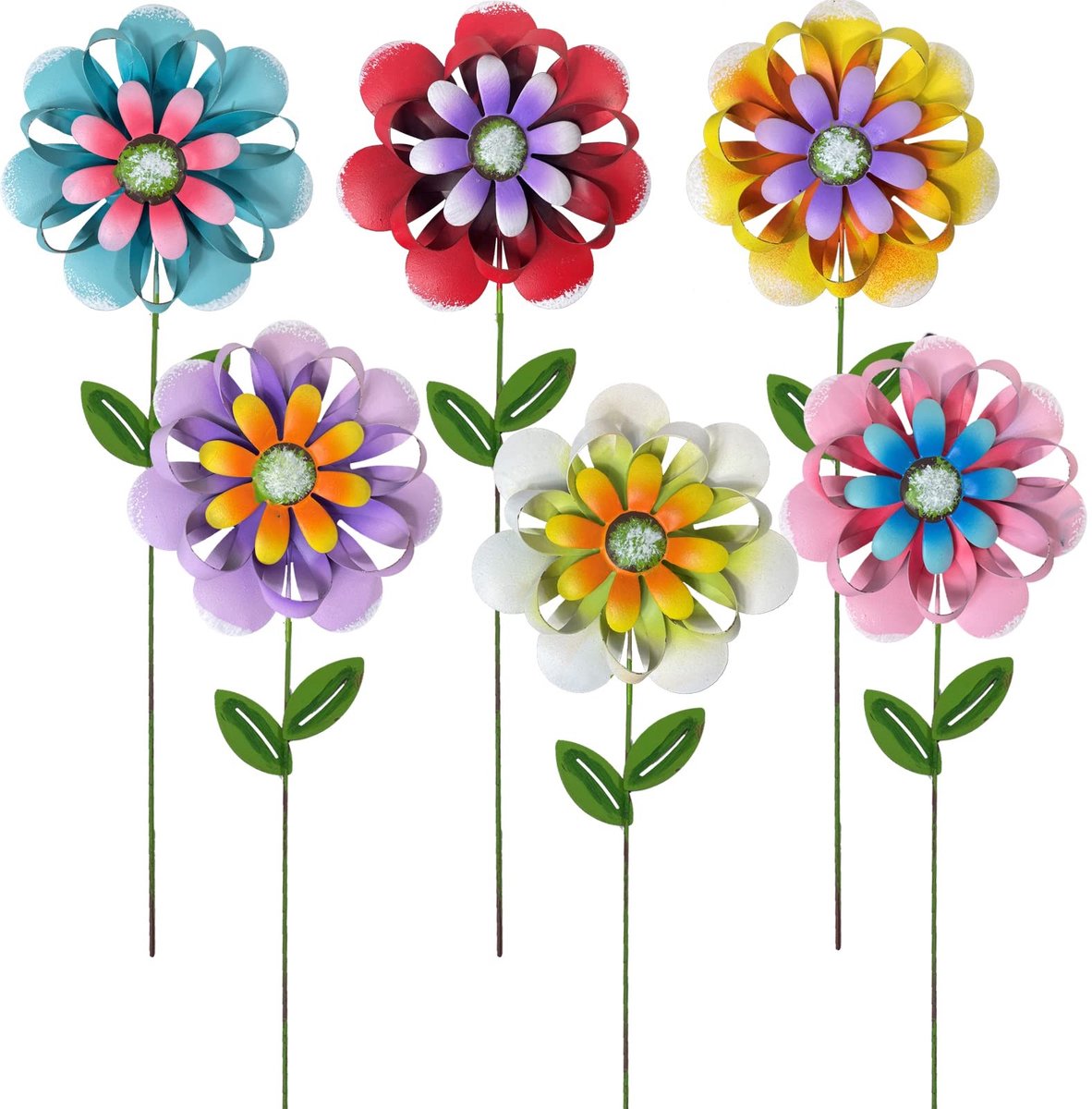 Set van 6 Metalen Tuin Bloemen - Decoratieve tuinornamenten
