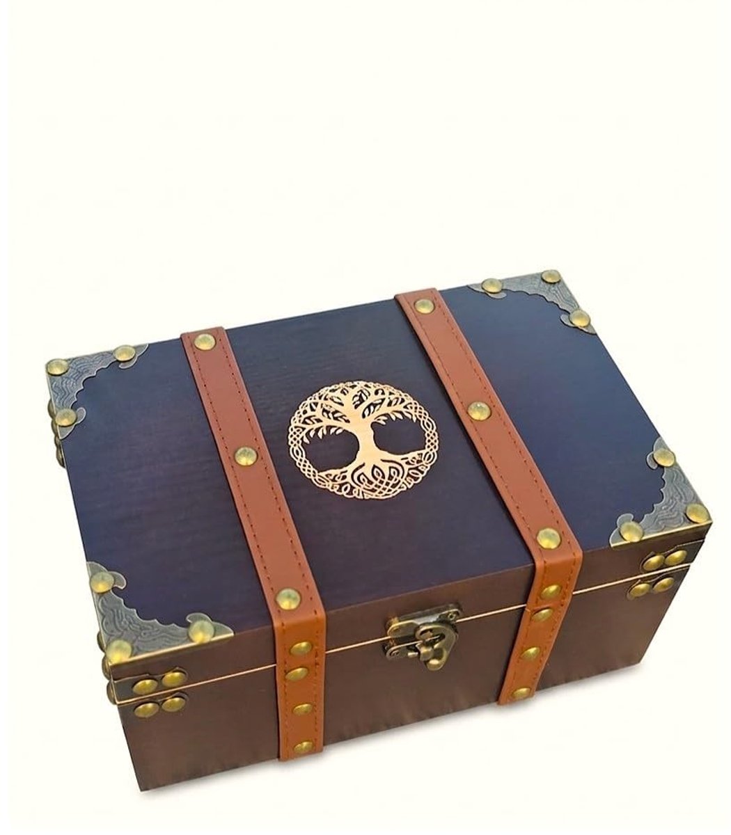 Houten Bewaarbox met Yggdrasil Graveerwerk - Voor Rituelen en Tarot