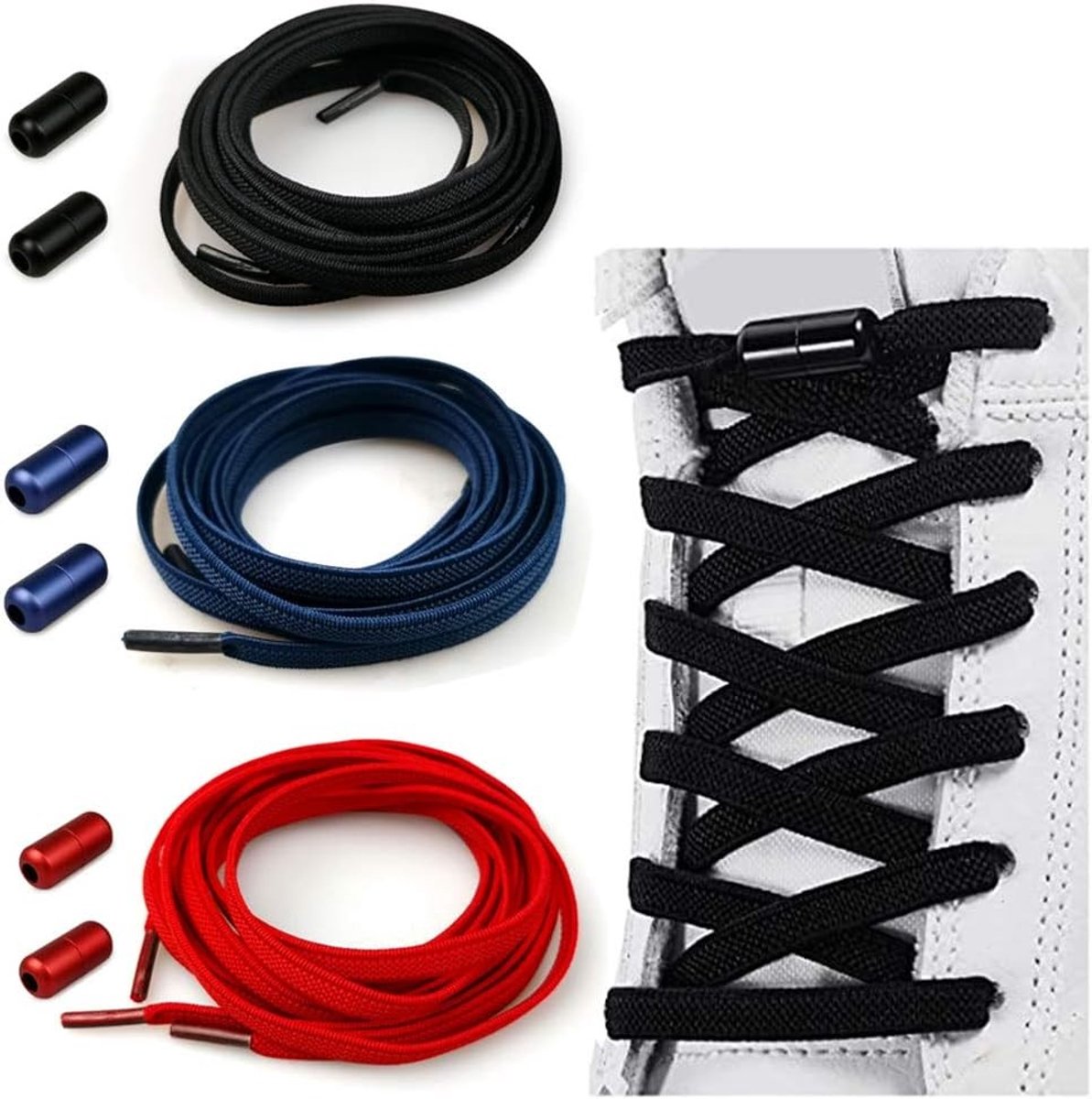 Verstelbare Elastische Veters met Metalen Gespen voor Kinderen en Volwassenen - Geen Knoopjes Meer, Ideaal voor Sneakers, Sportschoenen en Casual Schoenen