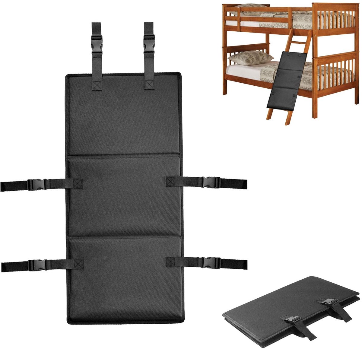 Bunkbed Ladder Cover - 80 x 37 cm - Vouwbare Kussen met Verstelbare Gespen - Zwart