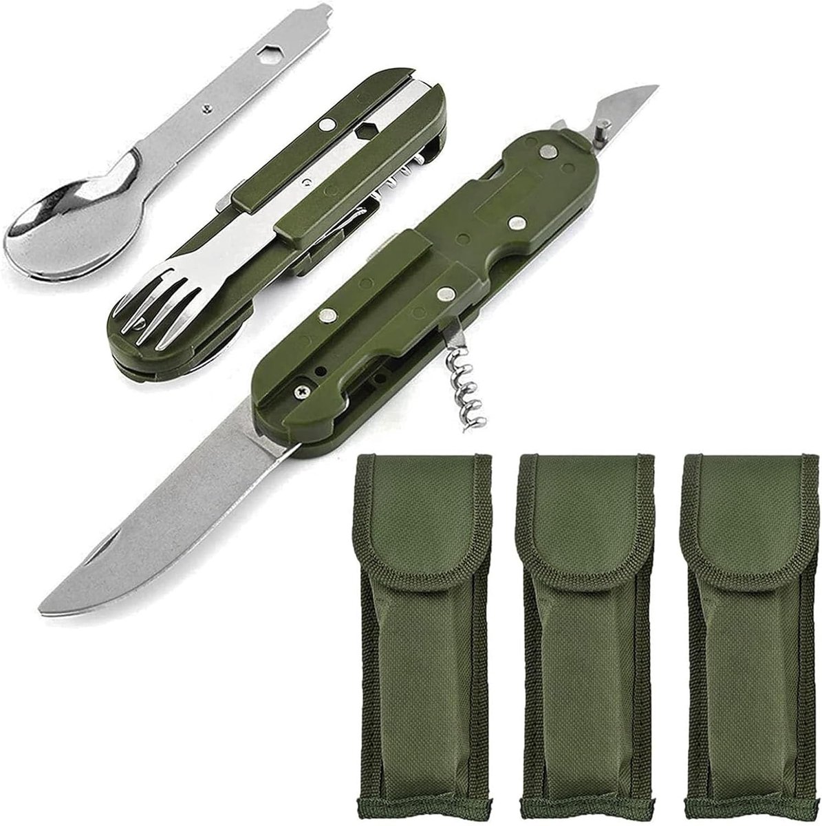 Vouwbare RVS Tafelset - 5-in-1 Multifunctionele Bestekset voor Kamperen, Picknicken en Reizen met Messen en Vorken