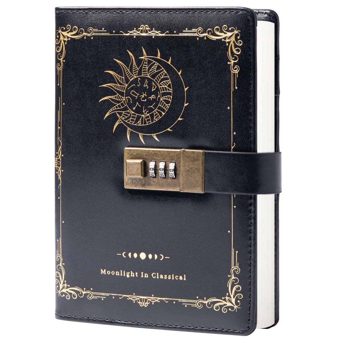 Lederen Notitieboek met Slot - Zodiac Thema in Zwart