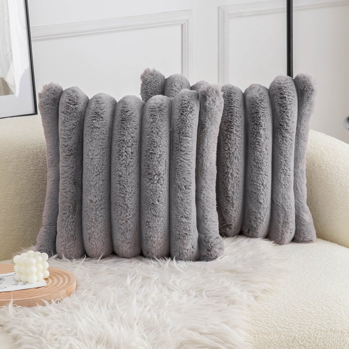 Kussenhoezen Set van 2 - 40x40cm - Donkergrijs met Stripes