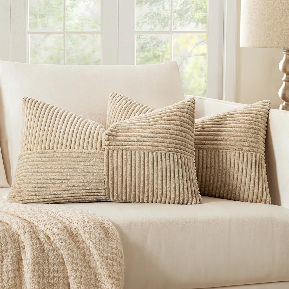 Set van 2 Corduroy Velours Kussenhoezen - Modern en Zacht - Beige 30x50cm