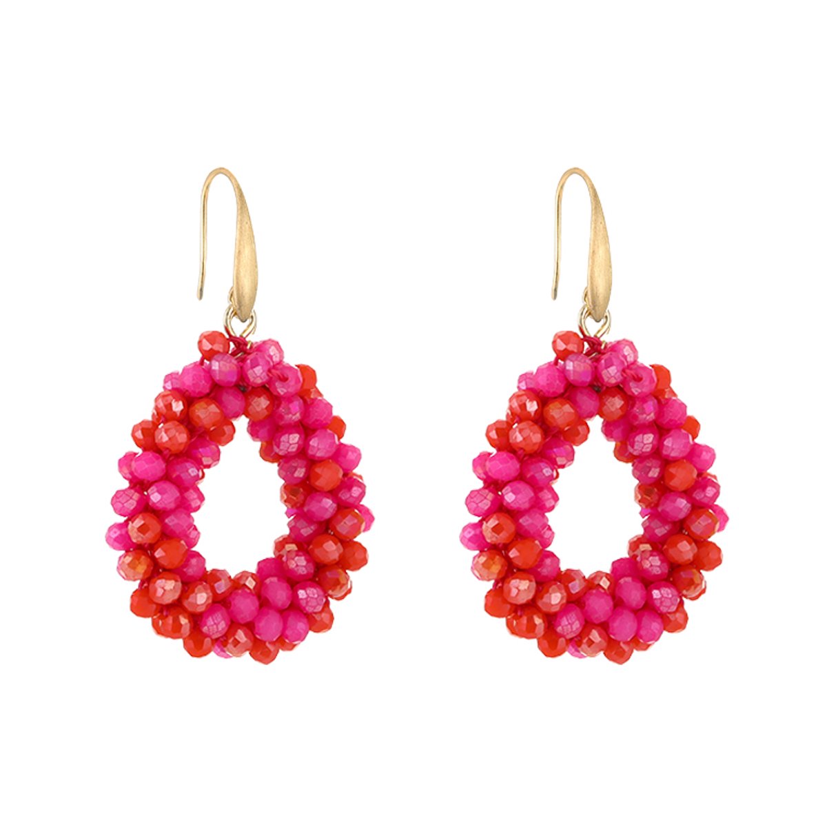 Crystal Bead Teardrop Drop Earrings – Luxe Kristal Druppel Oorbellen – RVS - Oranje mix