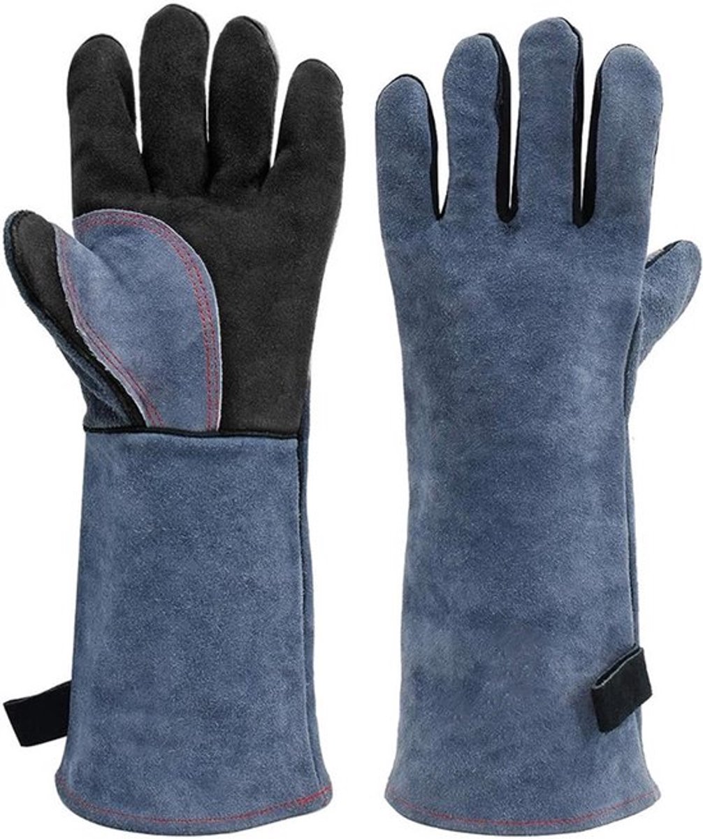 Extreem hittebestendige, brandwerende handschoenen met Kevlar-stiksels, hittebestendig tot 500 °C (120 °F), gemaakt van leer en geschikt voor houtovens, grills en pannenrekken – één maat past iedereen, geschikt voor mannen en vrouwen.