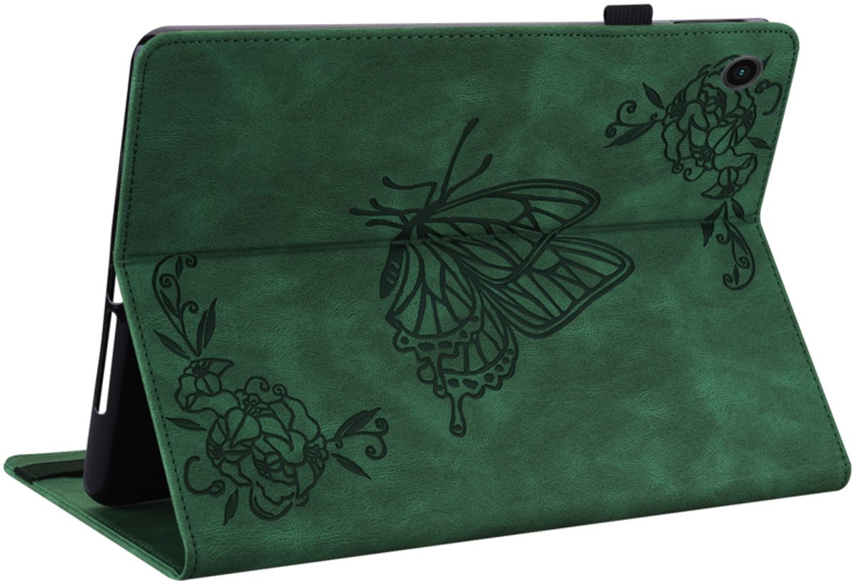 Luxe Bescherm-Etui Hoes Map geschikt voor Samsung Galaxy Tab A9 Plus - A11 Plus - 11" - Vlinder - Groen