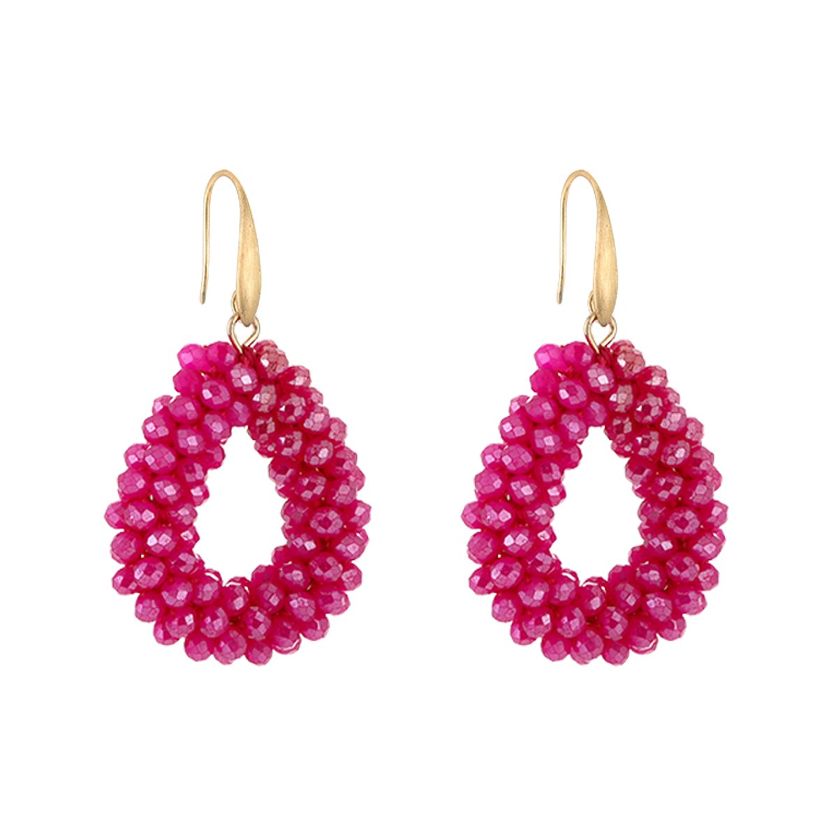 Crystal Bead Teardrop Drop Earrings – Luxe Kristal Druppel Oorbellen – RVS - Fushia