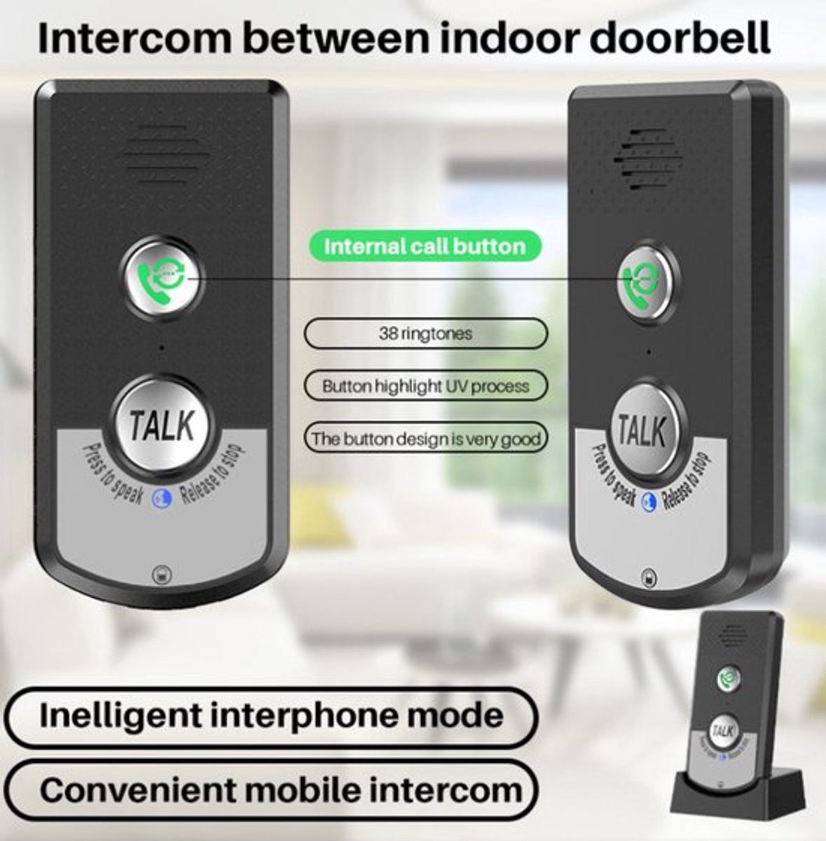 Deurbelsysteem voor thuis, draadloze communicatie tussen kamers, duurzame oplaadbare batterij, communicatieapparatuur geschikt voor thuiskantoren en klaslokalen.