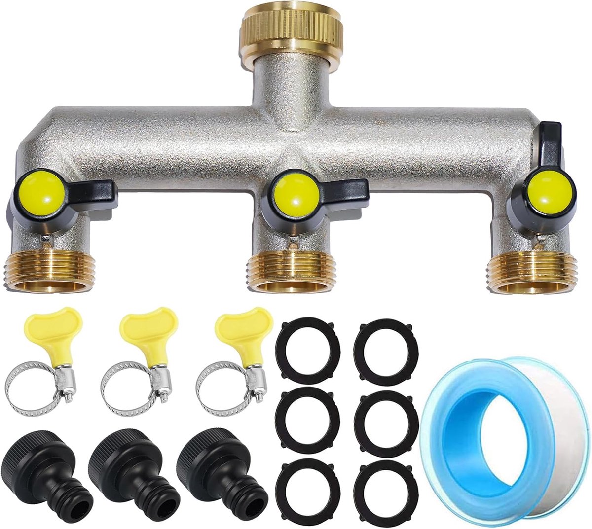 3-weg waterverdeler 3/4" - messing - drukbestendig - ideaal voor tuin en buiten - ShopVlot