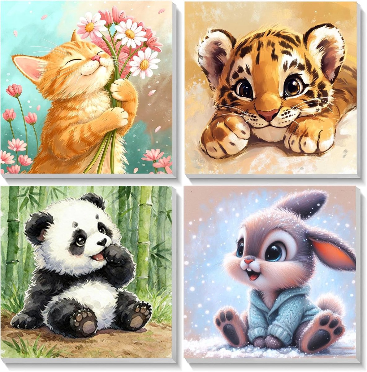 SnelShoppen - 4-delige Peinture à Numéros voor Kinderen - Schattige Dieren met Lijst - DIY Acrylverf voor Thuisdecoratie 20x20cm - Creatief Knutselen