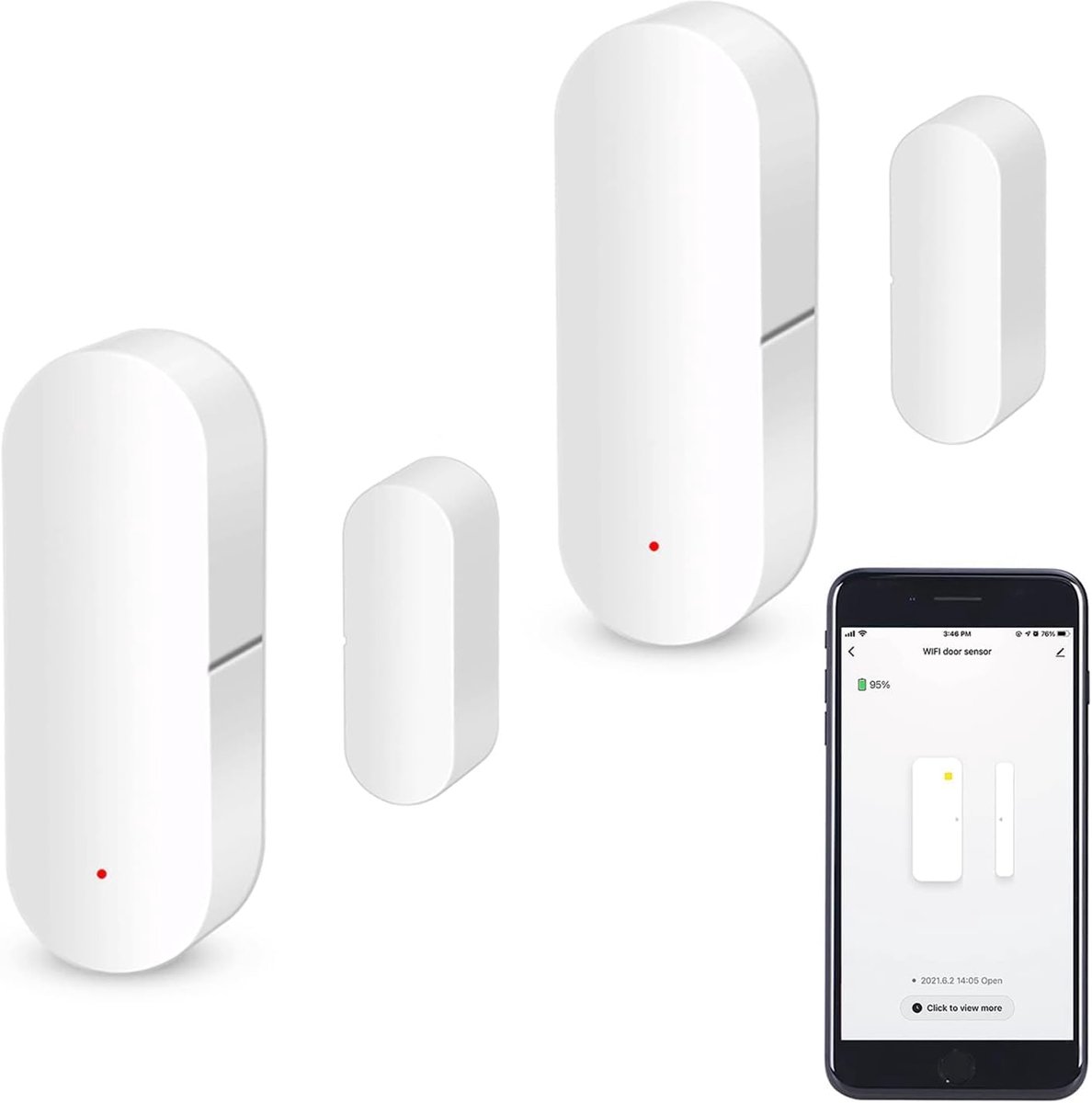 SnelShoppen - WiFi Deursensor, Intelligente Raamcontactsensor, Draadloze Alarm, Compatibel met Alexa en Google Assistant, 2-Pack, Voor Extra Veilighei