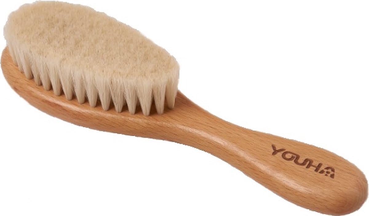 SnelShoppen - Youha baby haarborstel - 100% natuurlijk materiaal - zachte babyhaarborstel van geitenhaar - voorkomt jeuk of krassen - ideaal voor baby