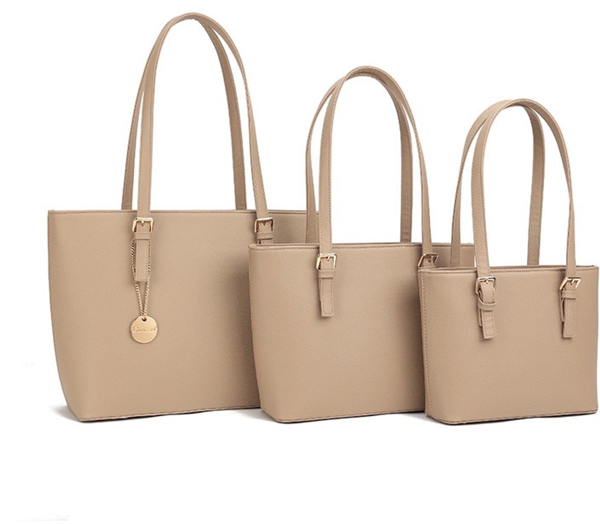 Damestassen - Set van 3 tassen - Taupe - Giuliano - Cadeau - Verjaardag - Formaten: 30 x 21 cm - 37 x 24 cm en 45 x 29 cm.