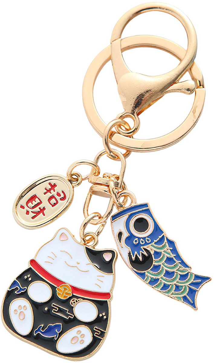 Ainy - Gelukskat Keychain blauw | Lucky Cat sleutelhangers voor kinderen en volwassenen | auto geluksbrenger sleutelhouder | speelgoed gelukspoppetjes accessoires | cadeau voor haar
