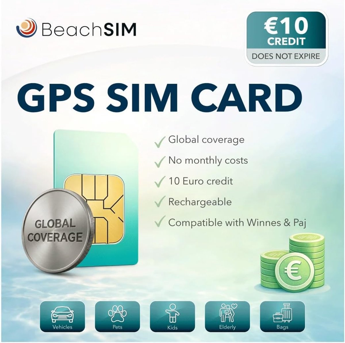 SnelShoppen - GPS Tracker SIM Kaart 2G/3G/4G zonder Maandelijkse Kosten, €10 Prepaid Tegoed, 3-in-1 SIM (Standaard, Micro, Nano) voor Diverse GPS Trac