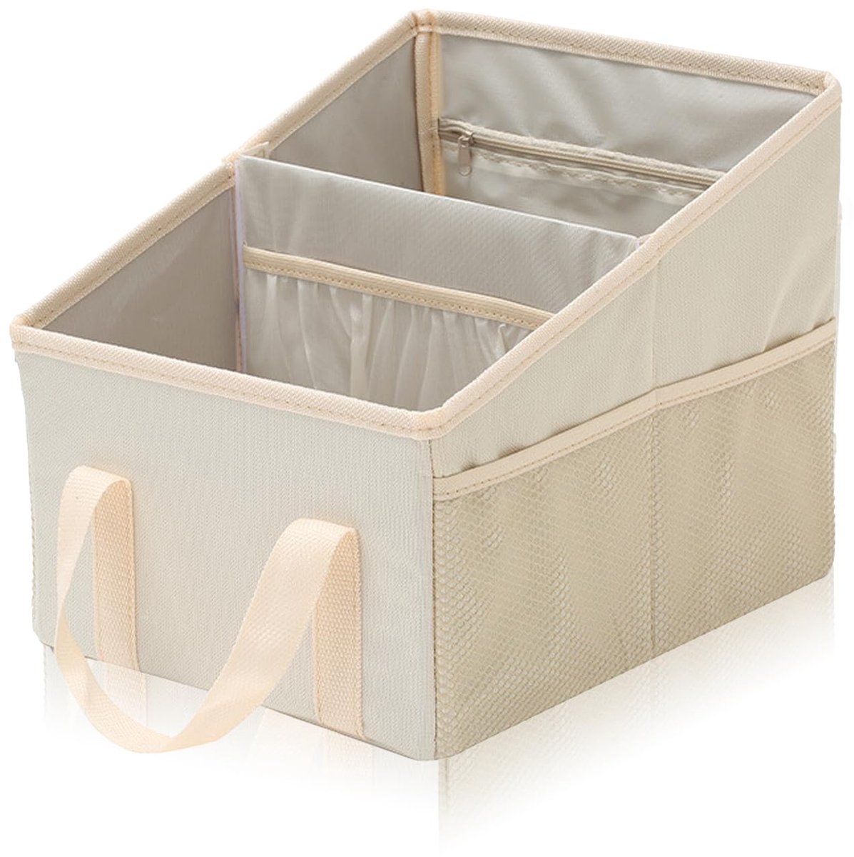 SnelShoppen - Auto-organizer voor achterbank en passagiersstoel, universele stoelopslag met opbergvakken, inklapbaar, waterafstotend, beige, 25 x 31 x