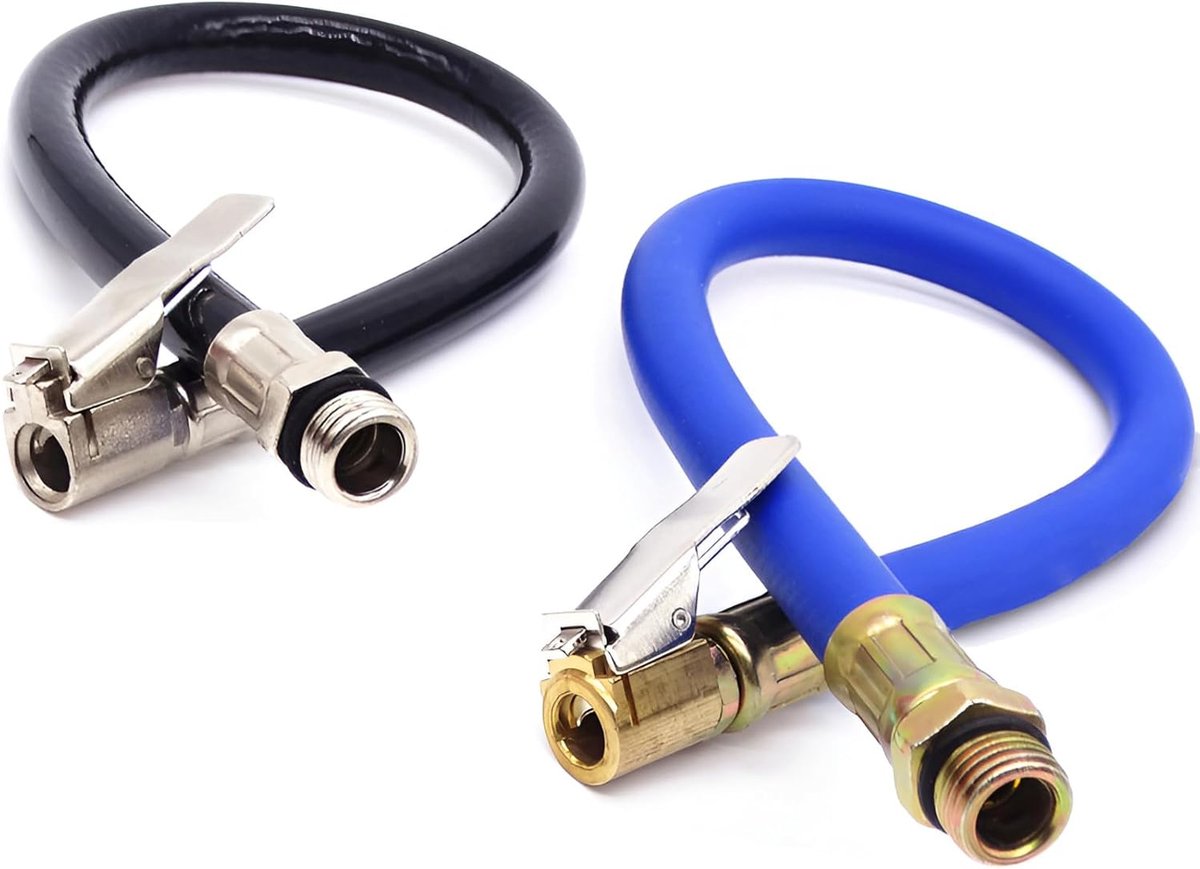 SnelShoppen - Tyre Pump Hose Set van 2, 12.5 mm Ventielverlenging, Auto Ventieladapter, Tyre Filling Hose, Vervangingsslang voor Luchtpomp (Zwart + Bl