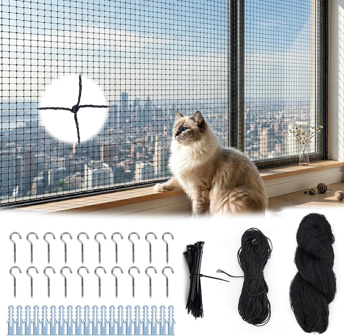 Kattennet voor balkon - Kattenbescherming - Veiligheid Buiten - Scheurvast Materiaal - 10 x 3 Meter - Zwart