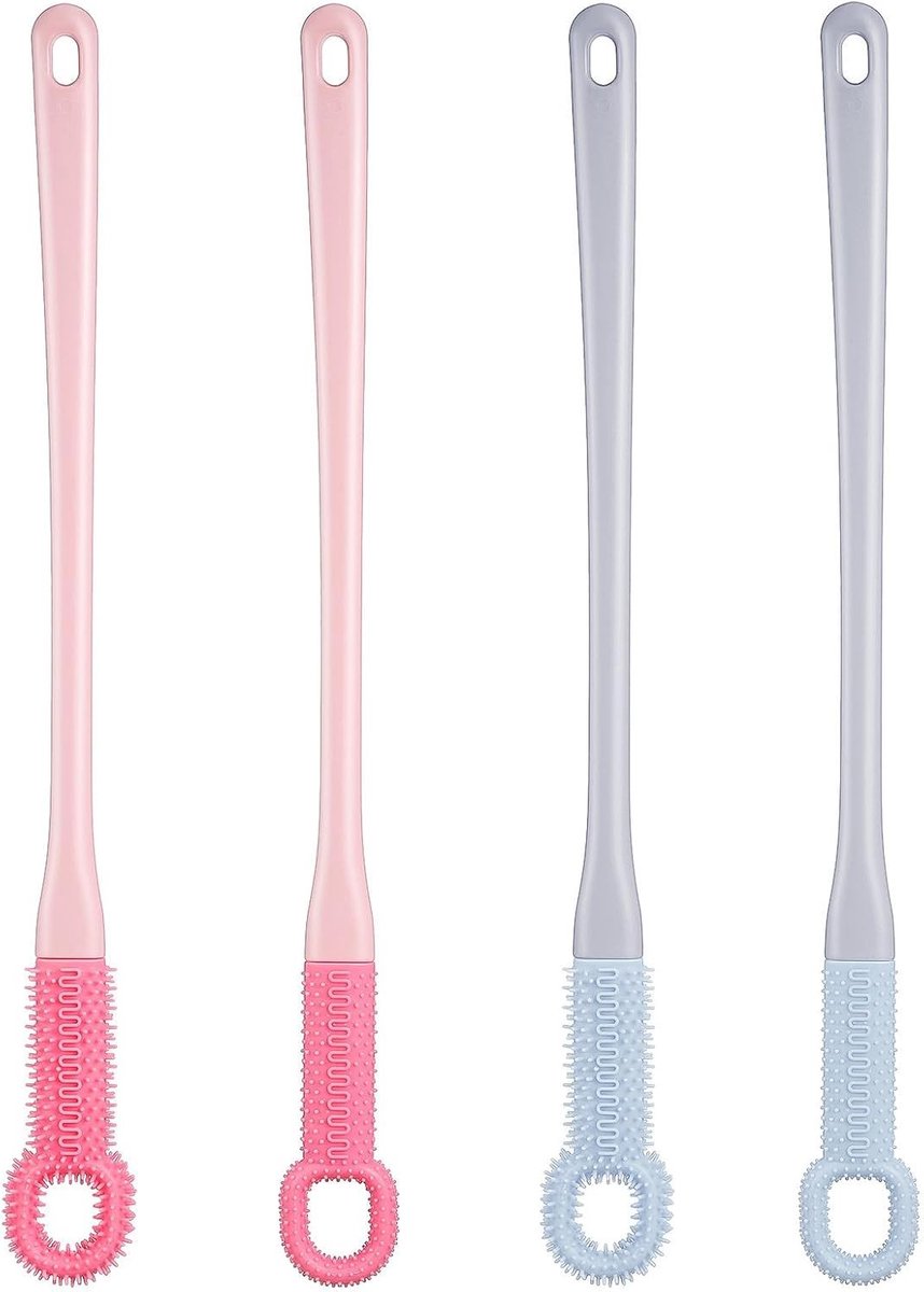 4-delige set voetreinigingsborstels met lange handgreep - siliconen voetborstels voor thuisgebruik, ideaal voor douche en pedicure, multi-kleur