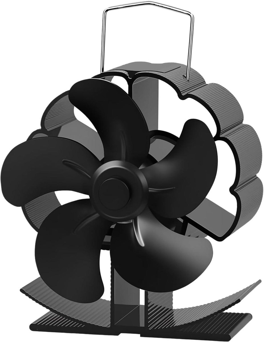 Haardkachel Ventilator - Kachel Ventilator Houtkachel - Warmte Verdeling Optimaliseren - Zelfvoorzienend Thermisch - 13.5 cm x 17 cm - Zwart